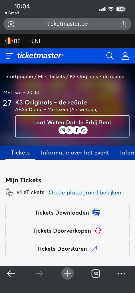 K3 originals ticket, Une personne, Mai