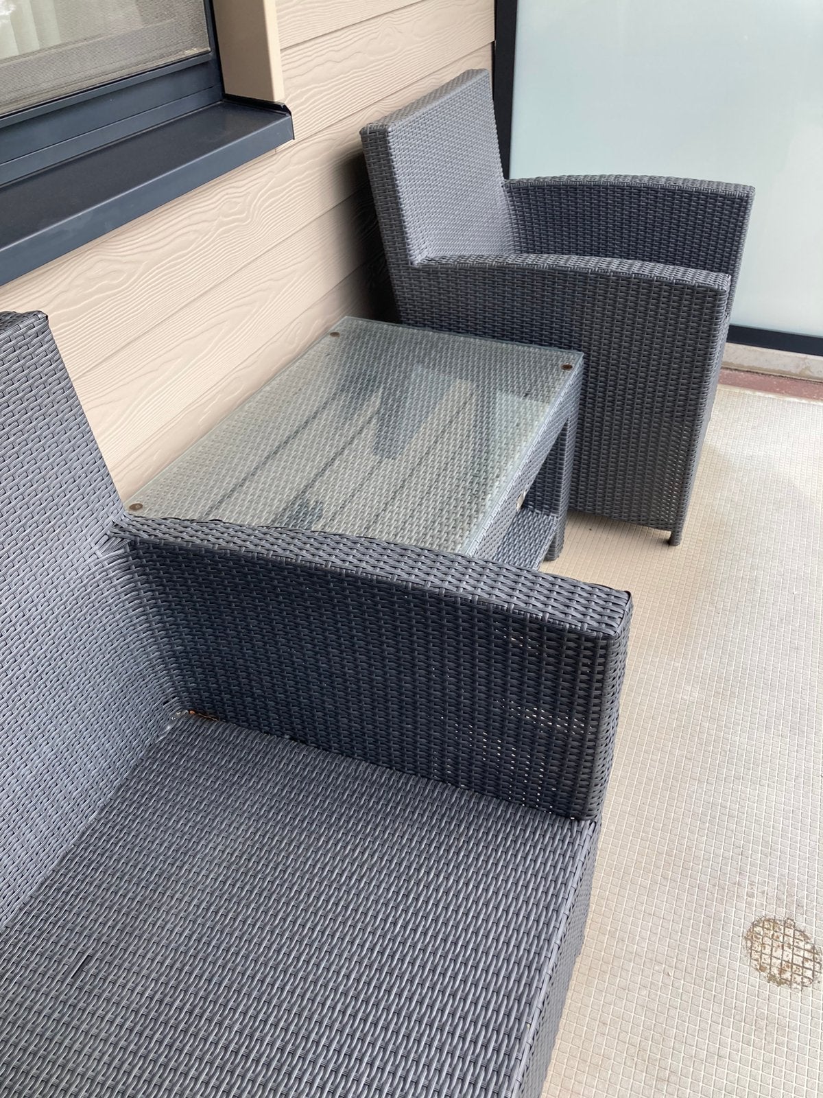 2 stoelen + kussens en tafel, Tuin en Terras, Overige materialen, Zo goed als nieuw, Loungeset, Ophalen