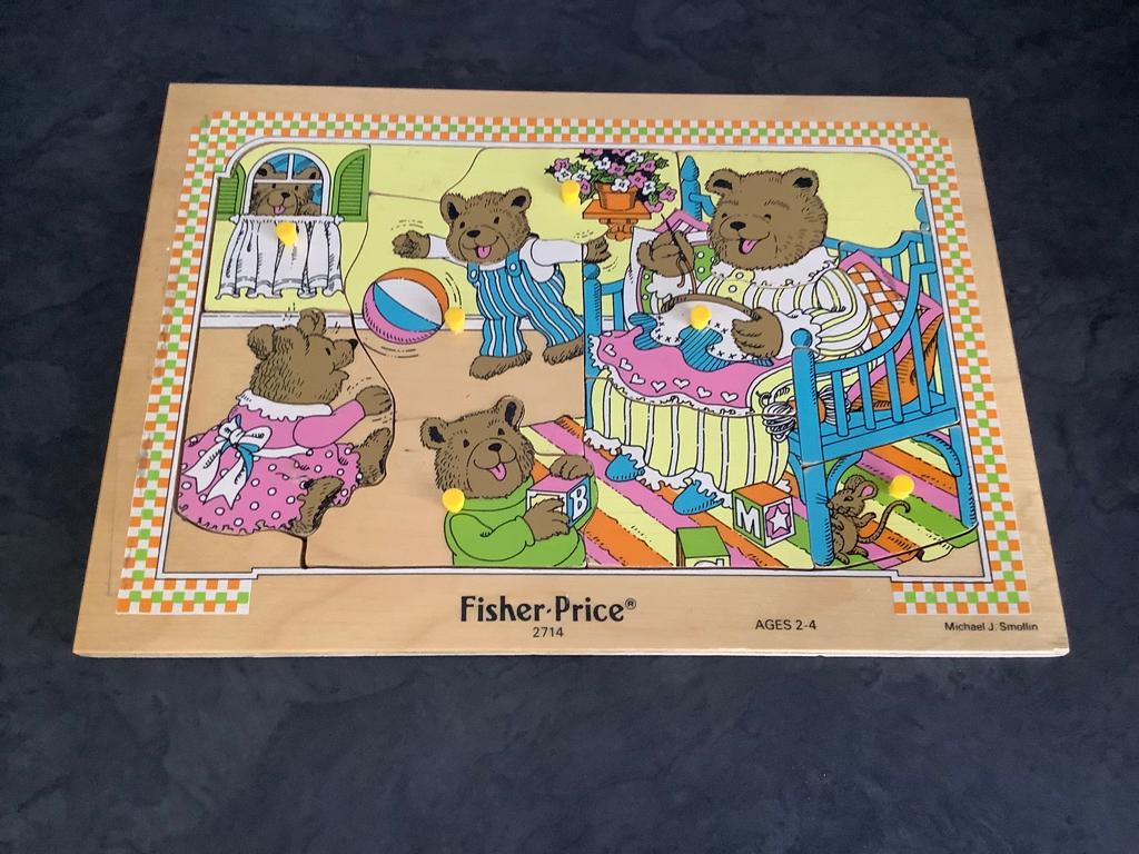 Fisher-Price vintage houten puzzle (6 stuks), 2 tot 4 jaar, Ophalen of Verzenden, Zo goed als nieuw, Van hout
