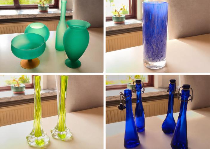 Vintage / design glazen vazen en flessen – set of apart, Ophalen of Verzenden, Zo goed als nieuw, Glas