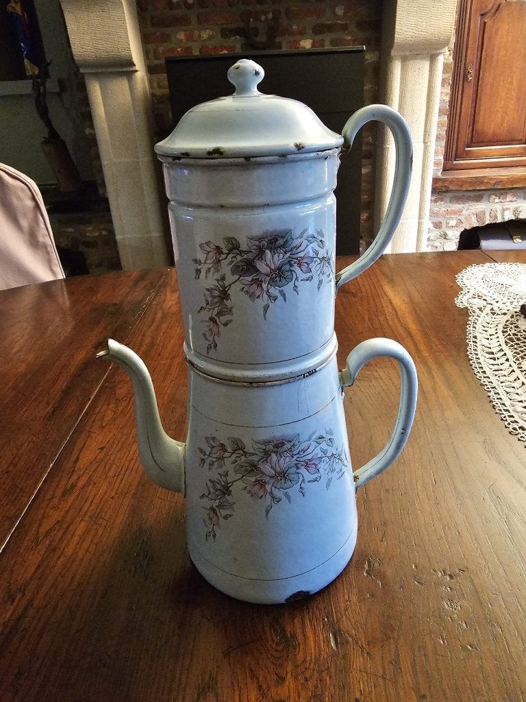 Cafetière double (cafetière française en émail) vintage, Antiquités & Art, Enlèvement ou Envoi