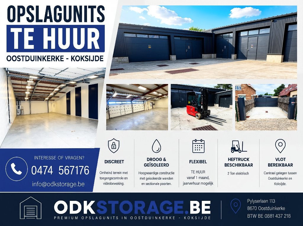 magazijn stockageruimtes  Koksijde/Oostduinkerke, 135 m², Huur, Opslag of Loods