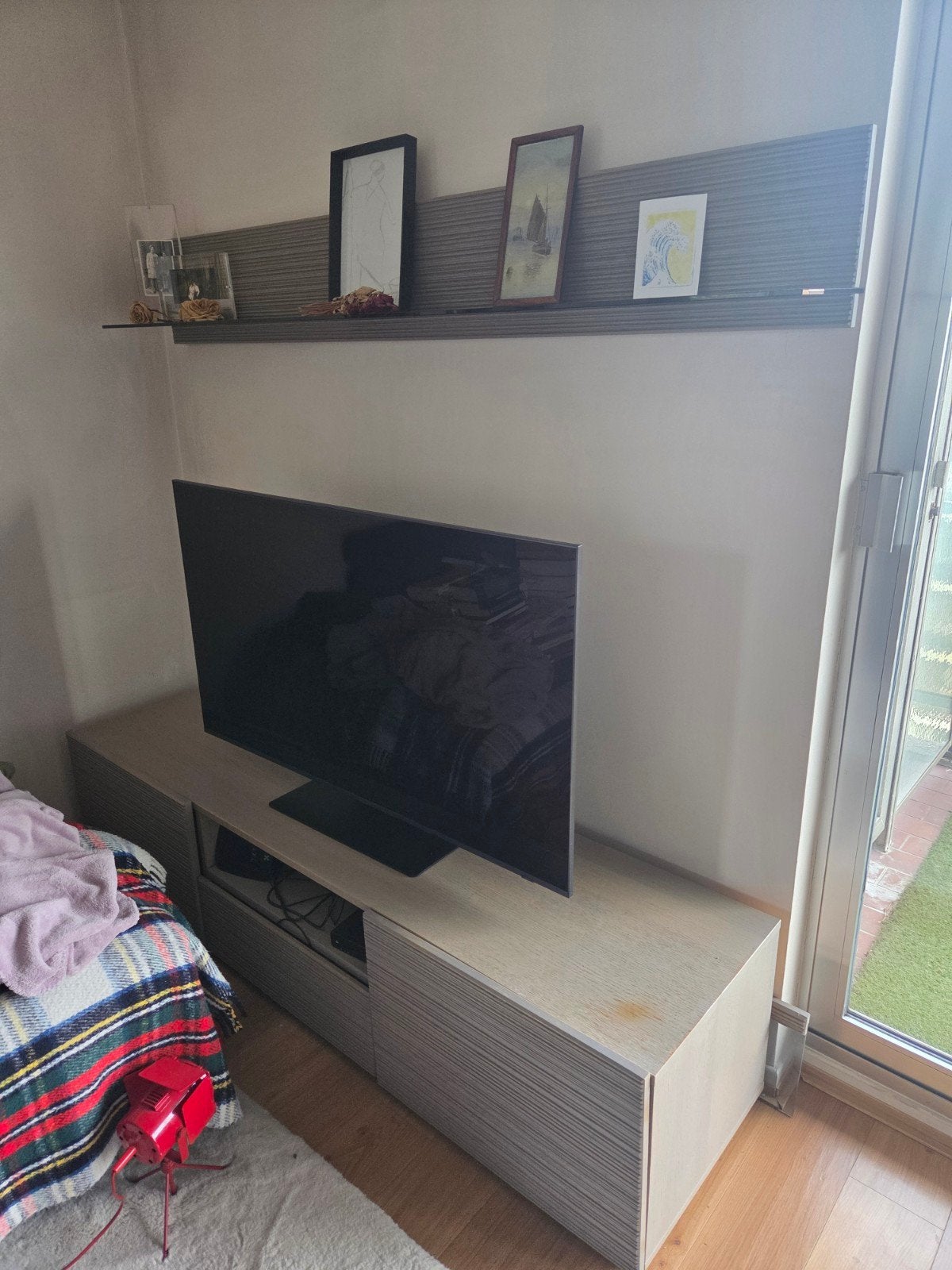 Meuble TV moderne avec étagère en verre assortie (ensemble), Maison & Meubles, 25 à 50 cm, Moins de 100 cm, 150 à 200 cm, Enlèvement