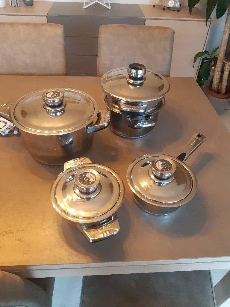 set van 5 Berhoff pannen, Huis en Inrichting, Keuken | Potten en Pannen, Antiaanbaklaag, Ophalen