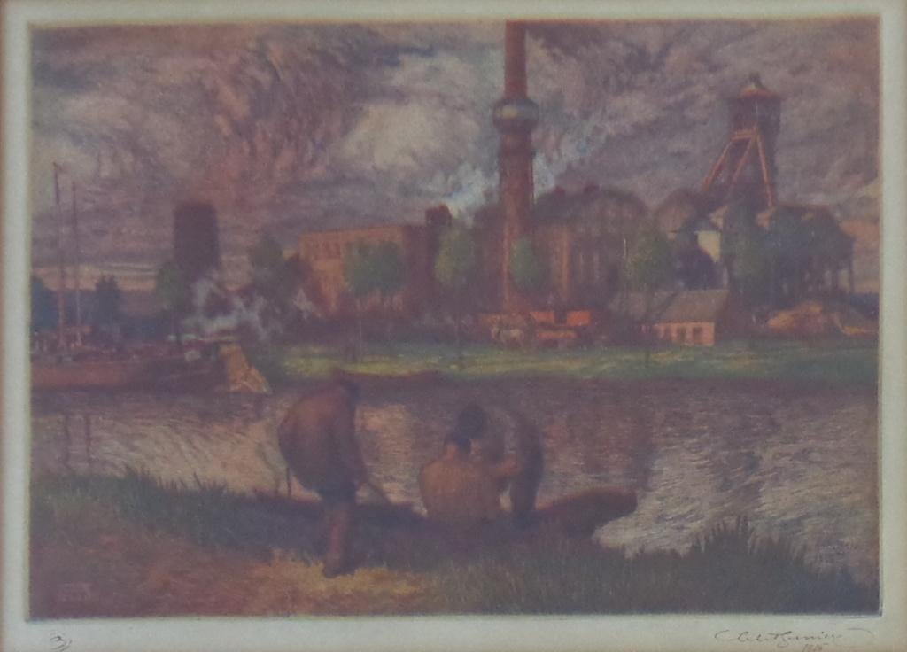 CHARLES BERNIER /CHARBONNAGE / ETS 49x61cm KADER ANTO CARTE, Antiek en Kunst, Ophalen of Verzenden