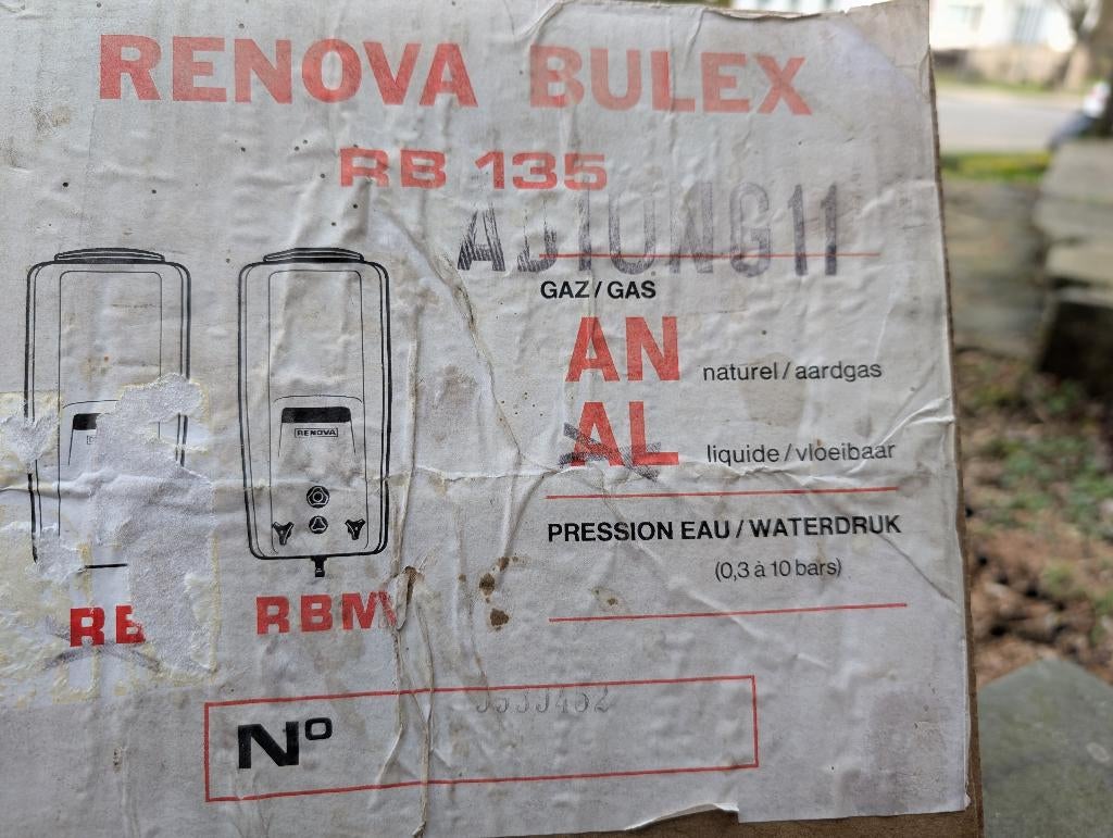 Boiler RENOVA BULEX RB135 aardgas 10 liter NIEUW, Ophalen, Aardgas, Nieuw, Boiler