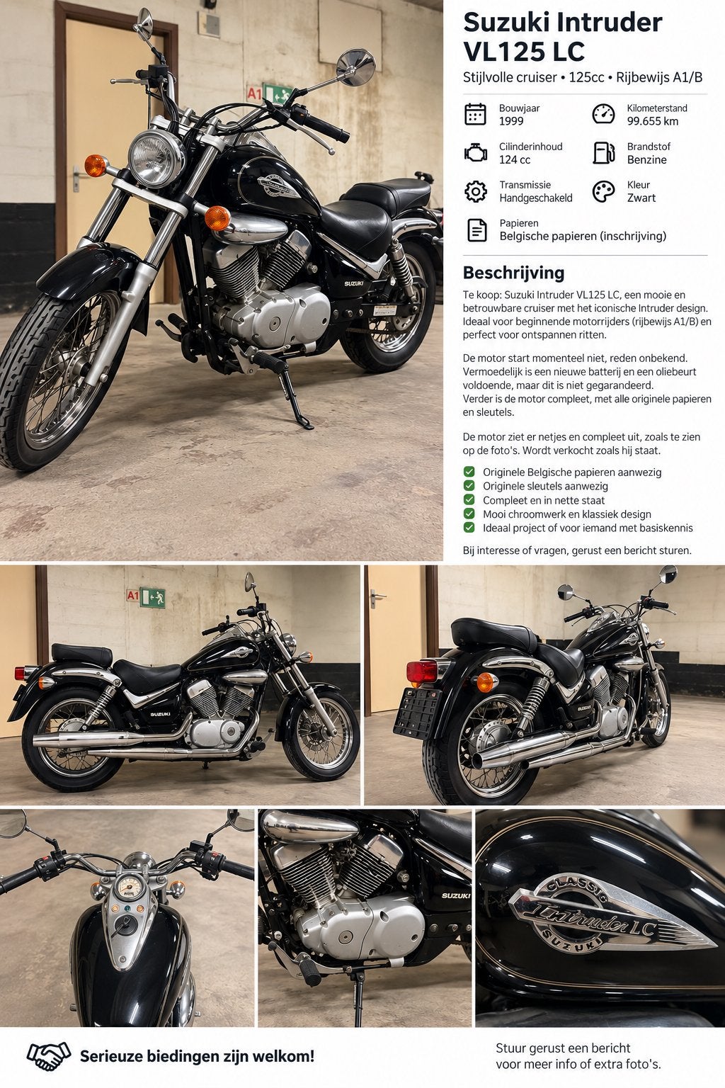 Suzuki Intruder – mooie cruiser – NIET RIJDEND, Motos, Motos | Suzuki, Tourisme, Occasion, 125 cm³, Particulier