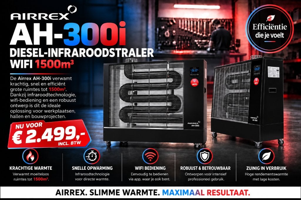 Airrex AH-300i diesel infraroodkachel 15 kW tot 1500m³ WiFi, Doe-het-zelf en Bouw, Ophalen, 60 tot 150 cm, 80 cm of meer, Minder dan 200 watt
