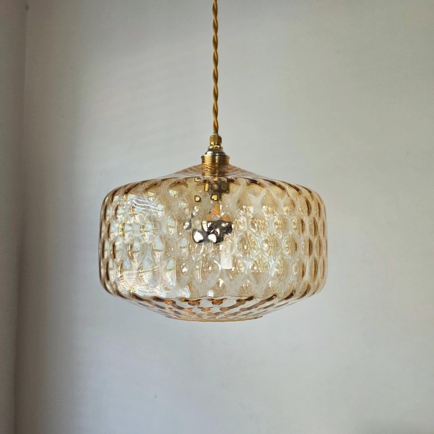 Lampe suspendue en verre vintage/rétro, Enlèvement ou Envoi, Comme neuf, Verre, E14 (petit)