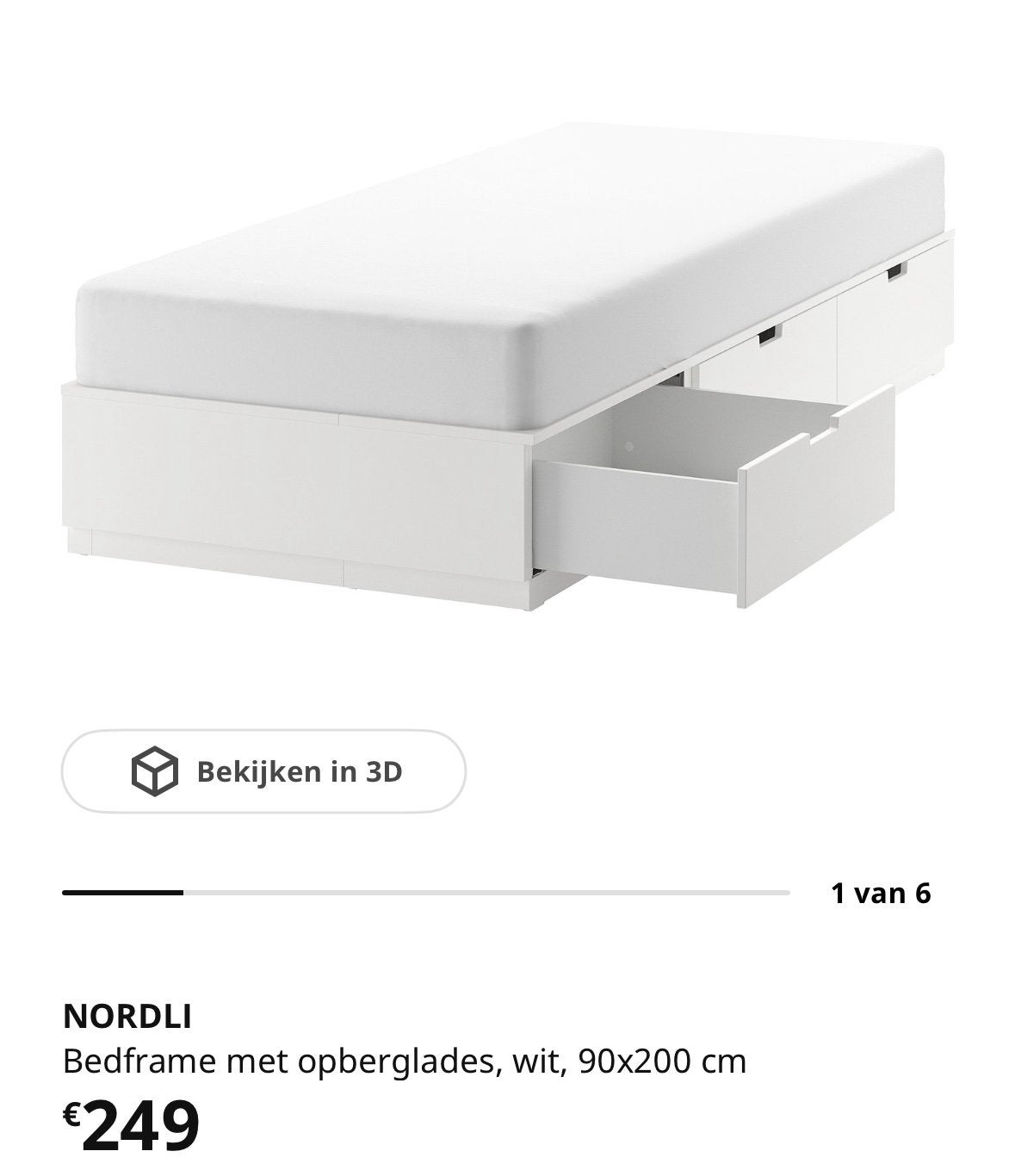 Nordli bed 90x200cm met lades NIEUW - nog in verpakking, Maison & Meubles, Neuf, 90 cm, Une personne, Enlèvement