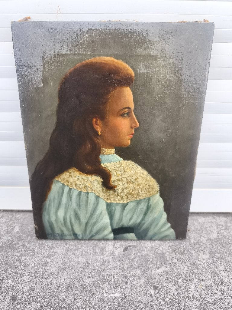 huile sur toile femme signe marcel delmotte, Enlèvement ou Envoi, Toile