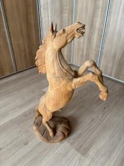 Houten beeld paard, Antiquités & Art, Art | Sculptures & Bois, Bois, Fait main, 50 - 100 cm, Enlèvement