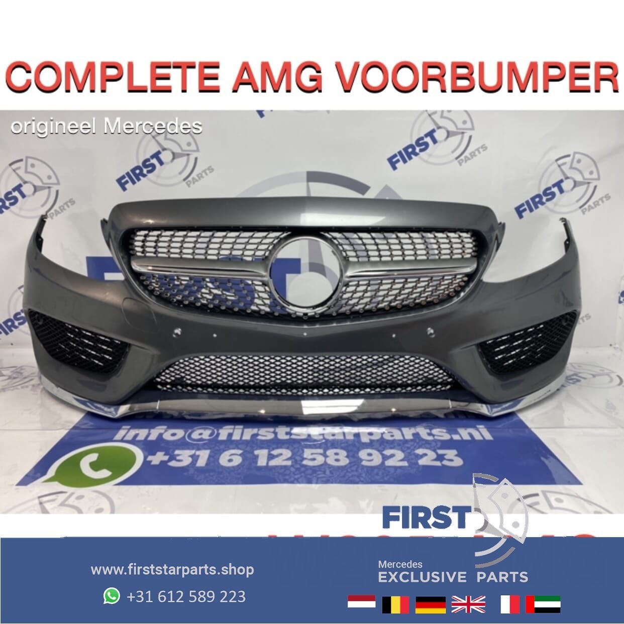 W205 C205 C43 AMG VOORBUMPER GRIJS + DIAMOND GRIL C KLASSE 2, Gebruikt, -, Voor, Ophalen of Verzenden