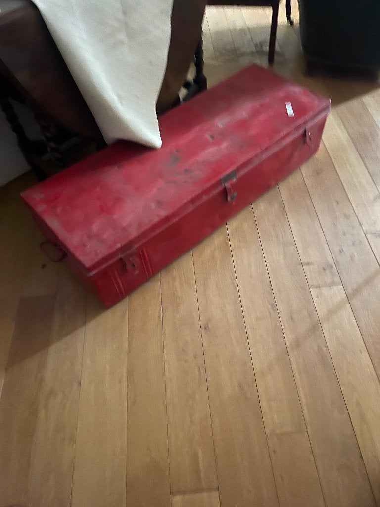 Vieille malle métallique rouge / coffre à jouets, Enlèvement, Utilisé, Ancien