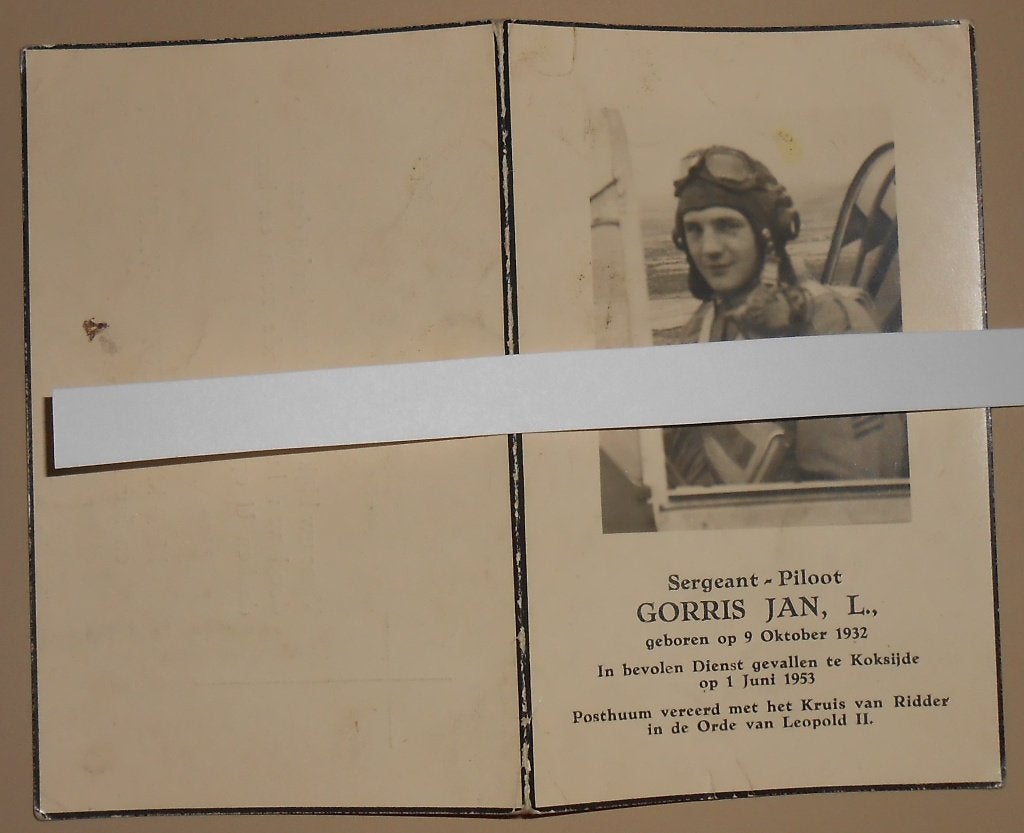 Bidprentje Belgische Piloot J. GORRIS 01 juni 1953 Koksijde, Ophalen of Verzenden, Luchtmacht, Overige typen