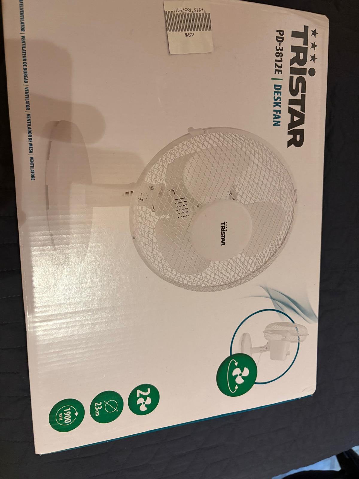 Tristar PD‑3812E Desk Fan – NIEUW – 23 cm – 2 Snelheden, Ophalen, Nieuw