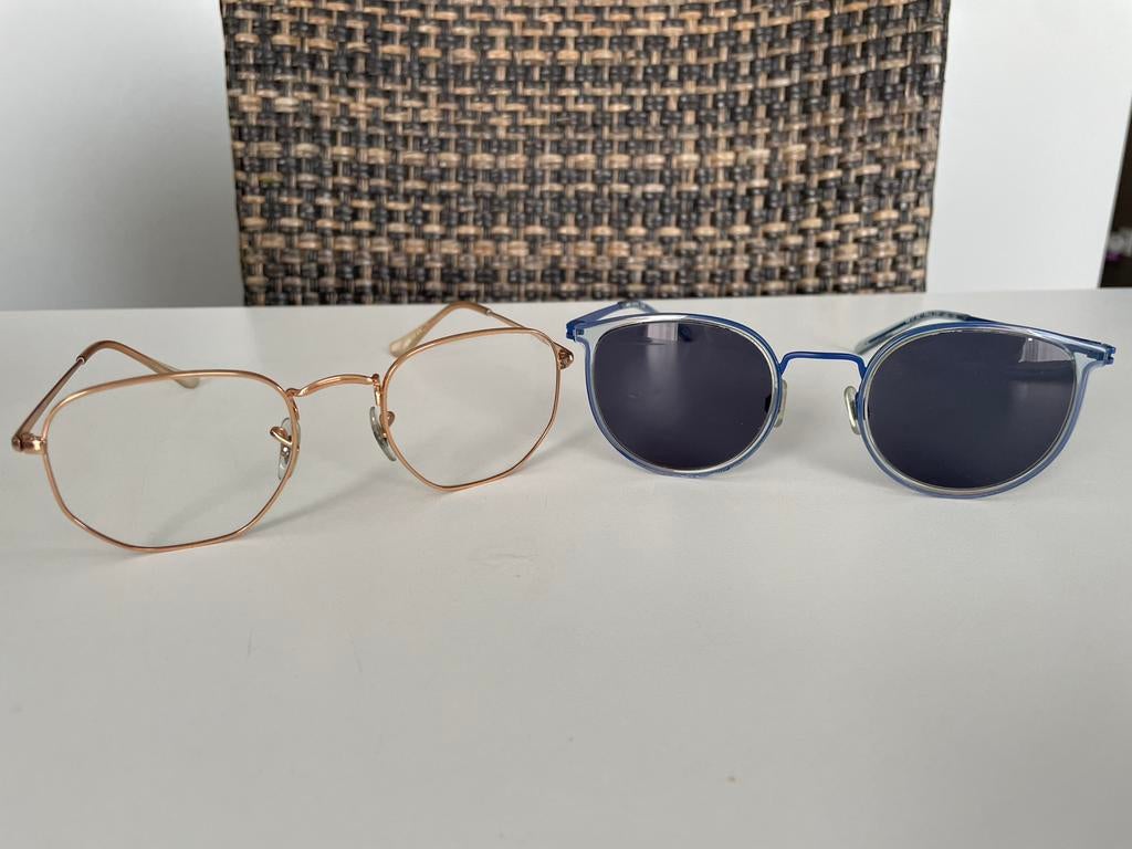 Bril + zonnebril op sterkte, Ophalen, Zo goed als nieuw, Blauw, Bril