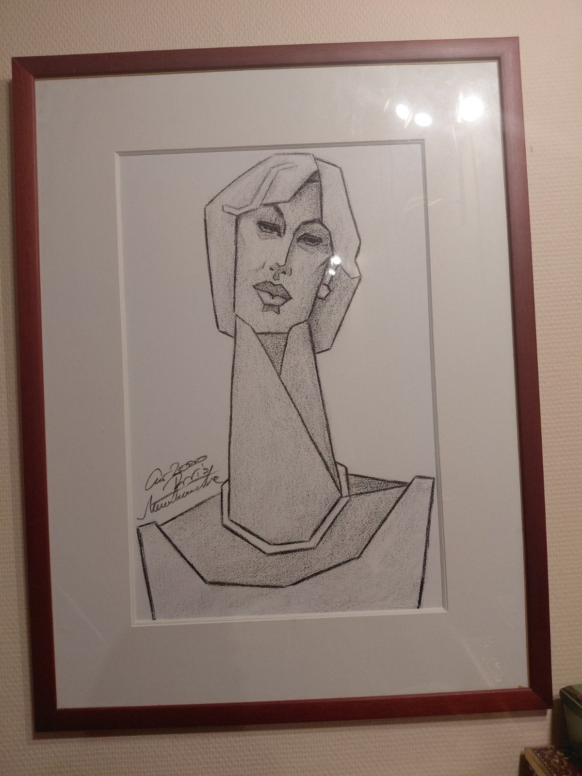 Originele tekening Schilderij Portret Vrouw Kubistische Expr, Antiek en Kunst, Gesigneerd, Ophalen of Verzenden