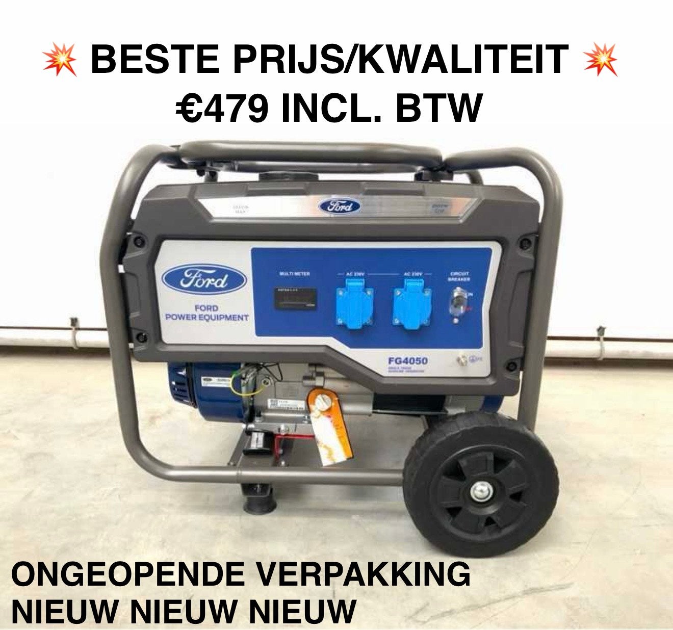 Ford FG4050 Generator 2800W NIEUW Noodstroom Bouw Aggregaat, Doe-het-zelf en Bouw, Aggregaten, Ophalen, Benzine, Nieuw, Geluidgedempt