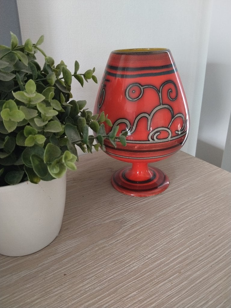 vintage retro Plateel Gouda vaas op voet, Antiek en Kunst, Ophalen of Verzenden