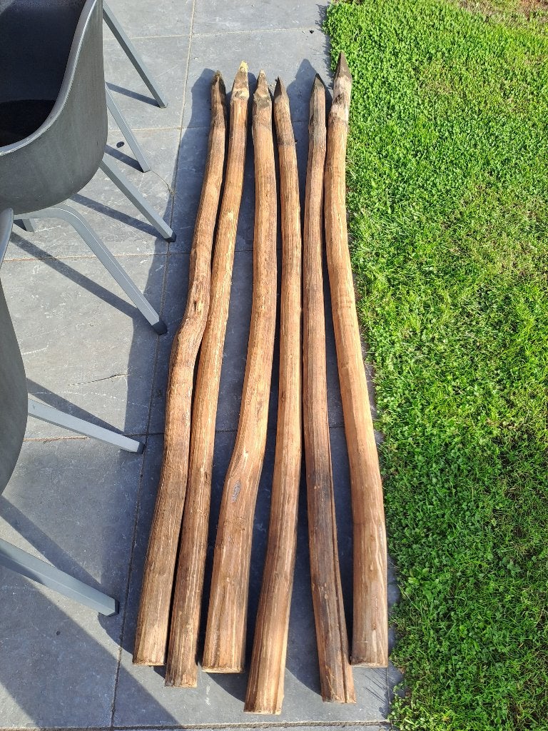 6 Kastanje houten palen 2m, Enlèvement, Utilisé, 180 à 250 cm, Poteaux