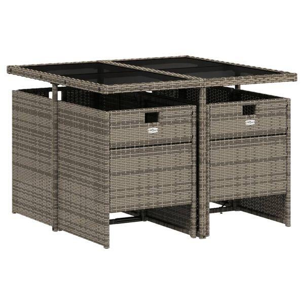 Ensamble de jardin, 4 personnes, gris, Rotin, Chaise, Salons de jardin, Comme neuf