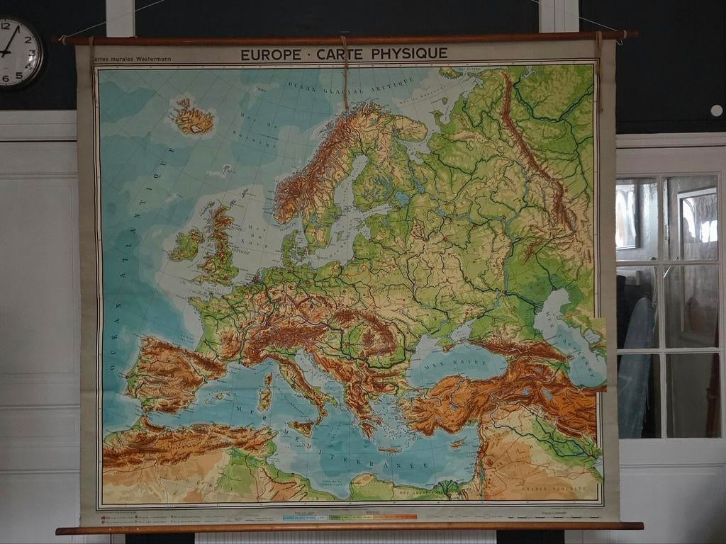 Lot de 5 grandes cartes scolaires anciennes - Vintage & Déco, Antiquités & Art