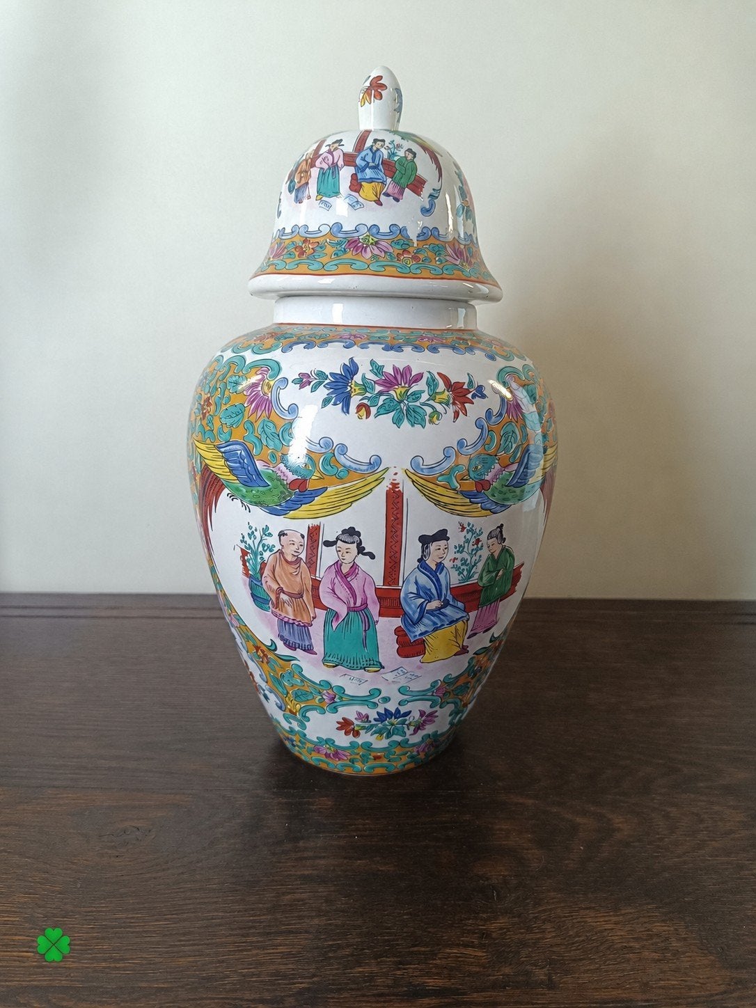 Grand pot couvert en porcelaine décor asiatique, Enlèvement ou Envoi