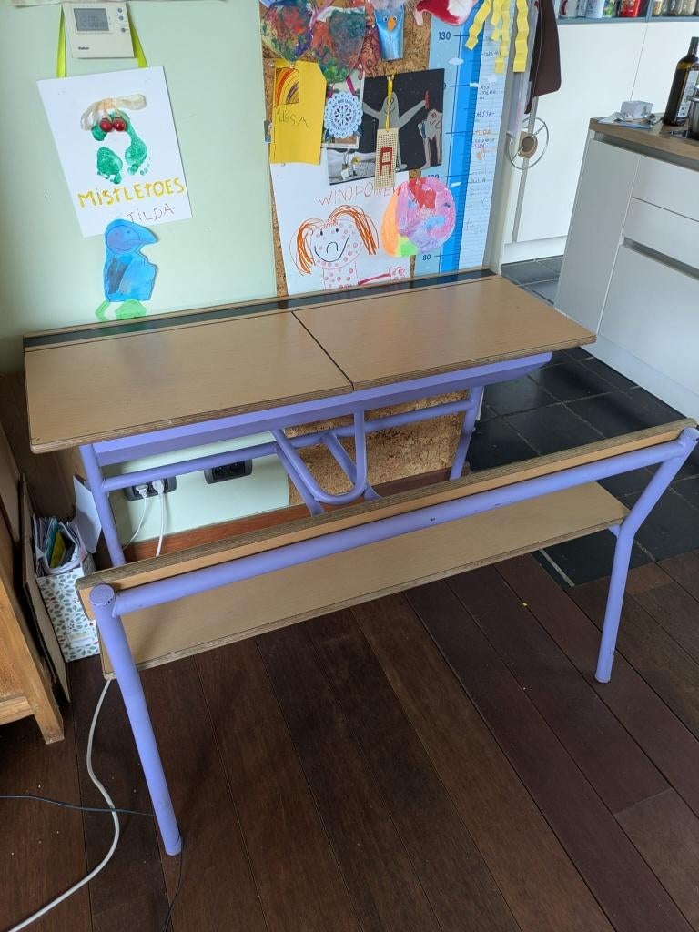 Vintage schoolbank met leuke kleurtoets, Antiek en Kunst, Ophalen