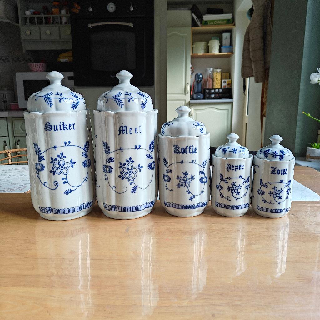 Porseleinen set bewaarpotten, Voorraadpot, Ophalen, Gebruikt, Blauw