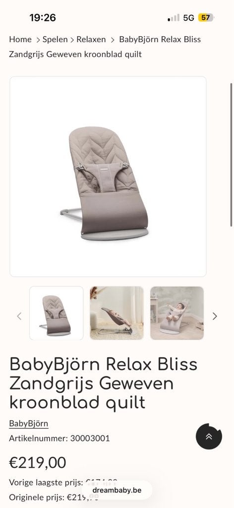 Wipstoeltje babybjorn relax bliss, Kinderen en Baby's, Ophalen, Zo goed als nieuw, Wipstoel