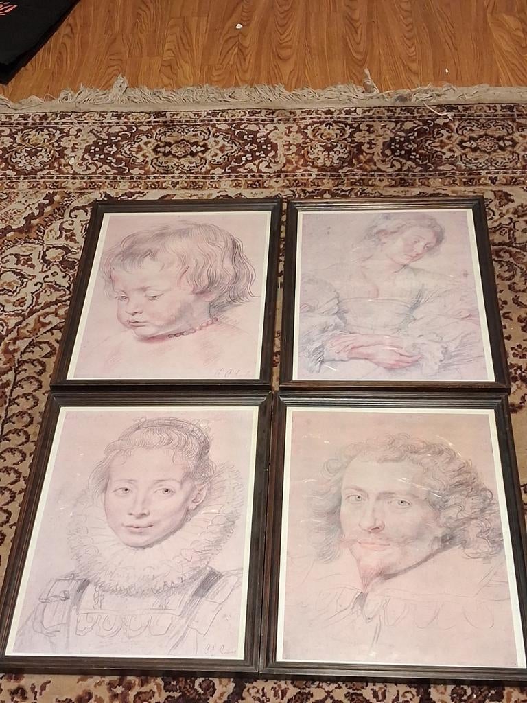 4 ingelijste reproducties van tekeningen peter Paul rubens, Antiek en Kunst, Kunst | Tekeningen en Fotografie, Ophalen