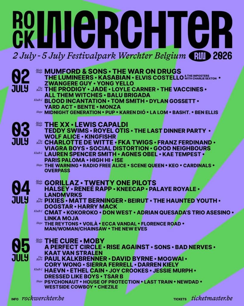 4 billets pour Rock Werchter le dimanche 5 juillet, Musique & Instruments, Partitions, Enlèvement