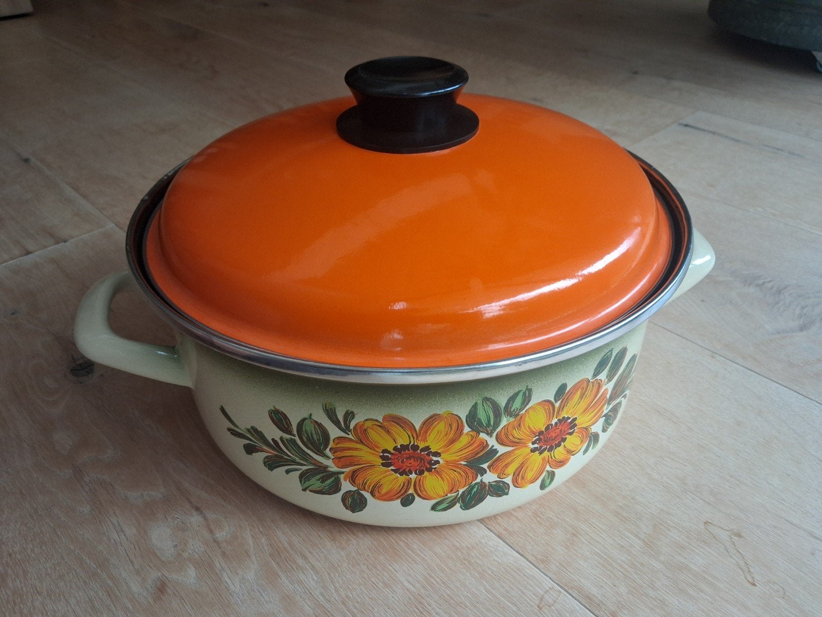 Flower power retro kookpot emaille, Huis en Inrichting, Keuken | Potten en Pannen, Ophalen of Verzenden, Emaille