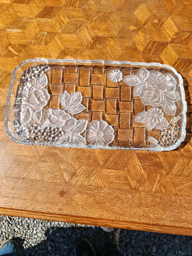 Plat en verre ancien + 6 assiettes en verre, Enlèvement