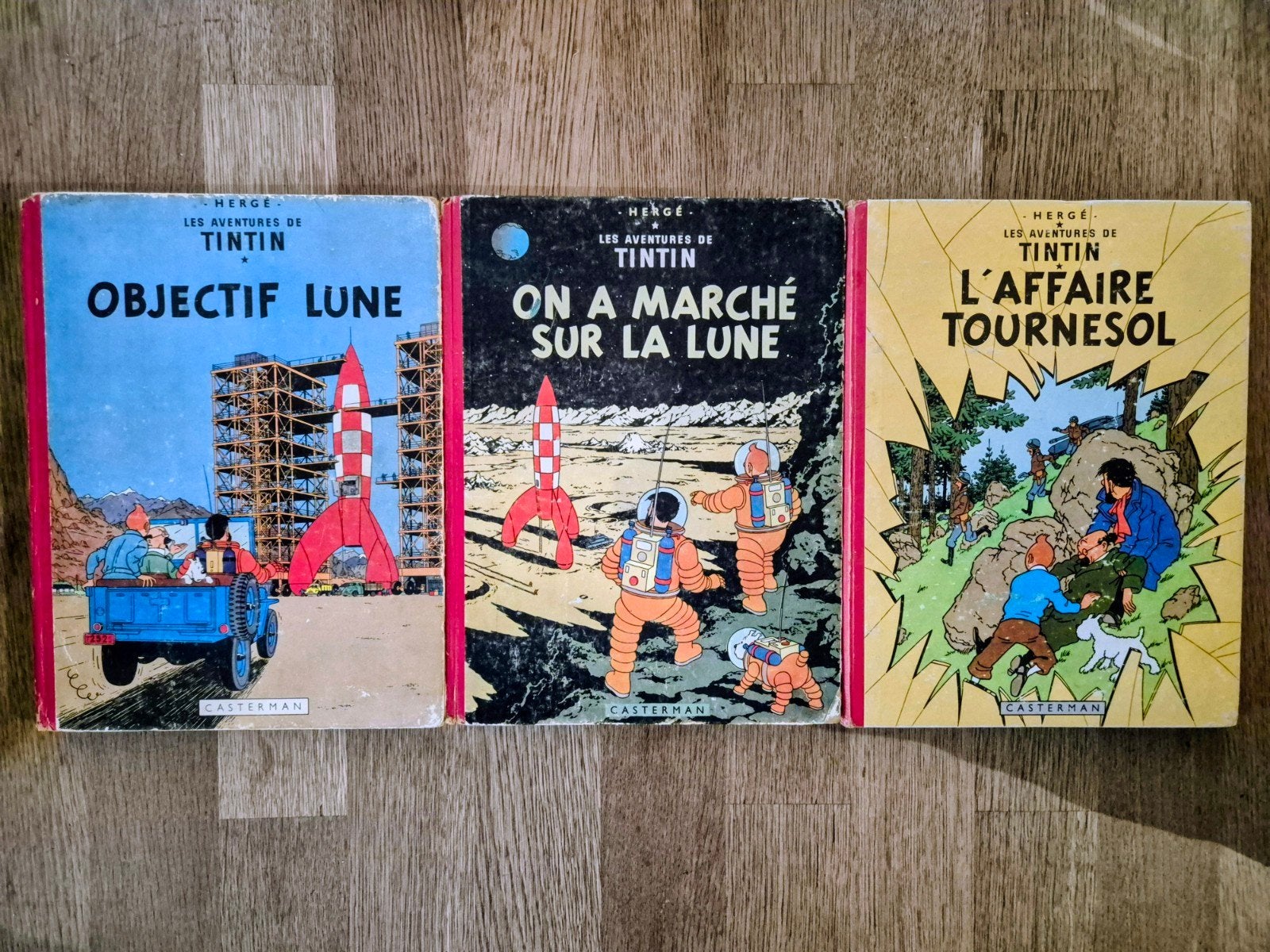 Lot 3 Tintin anciens Hergé Dos Rouge Casterman Rare, Enlèvement ou Envoi