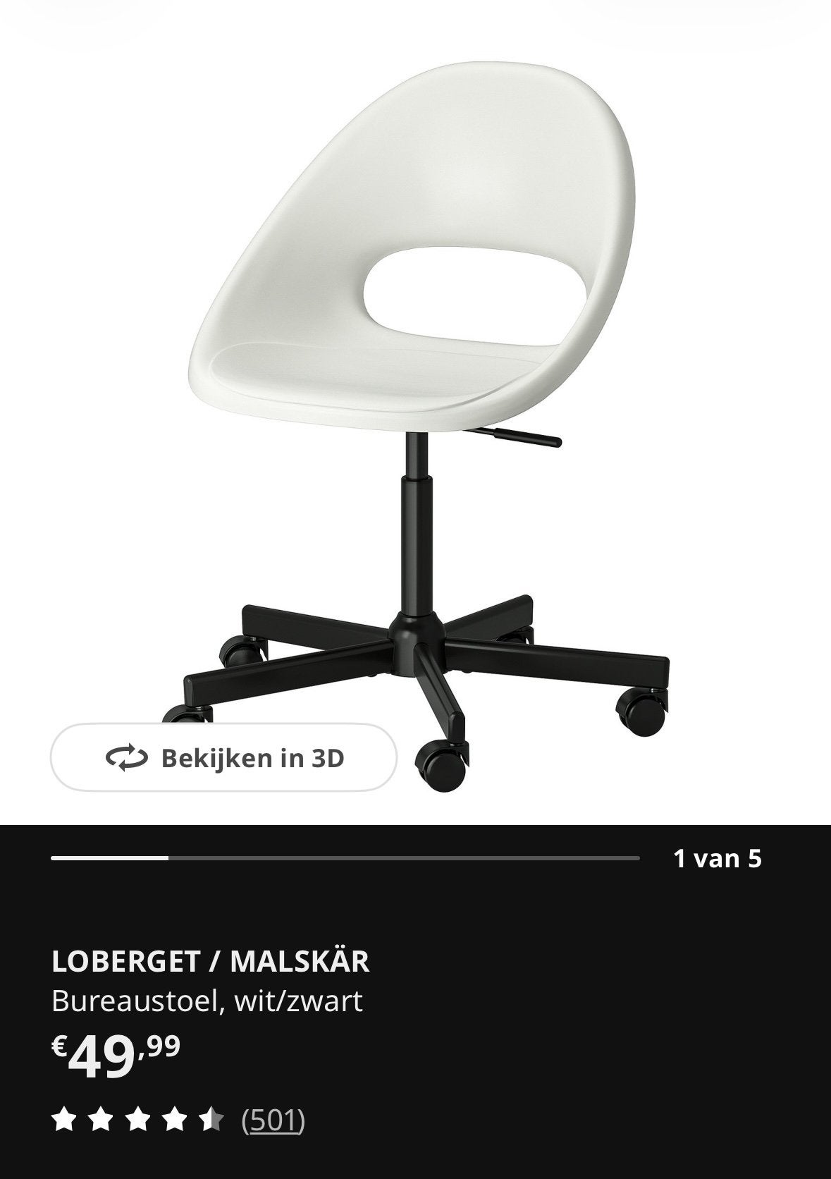 2x zwart/wit bureaustoel IKEA, Ophalen, Zo goed als nieuw, Zwart, Bureaustoel
