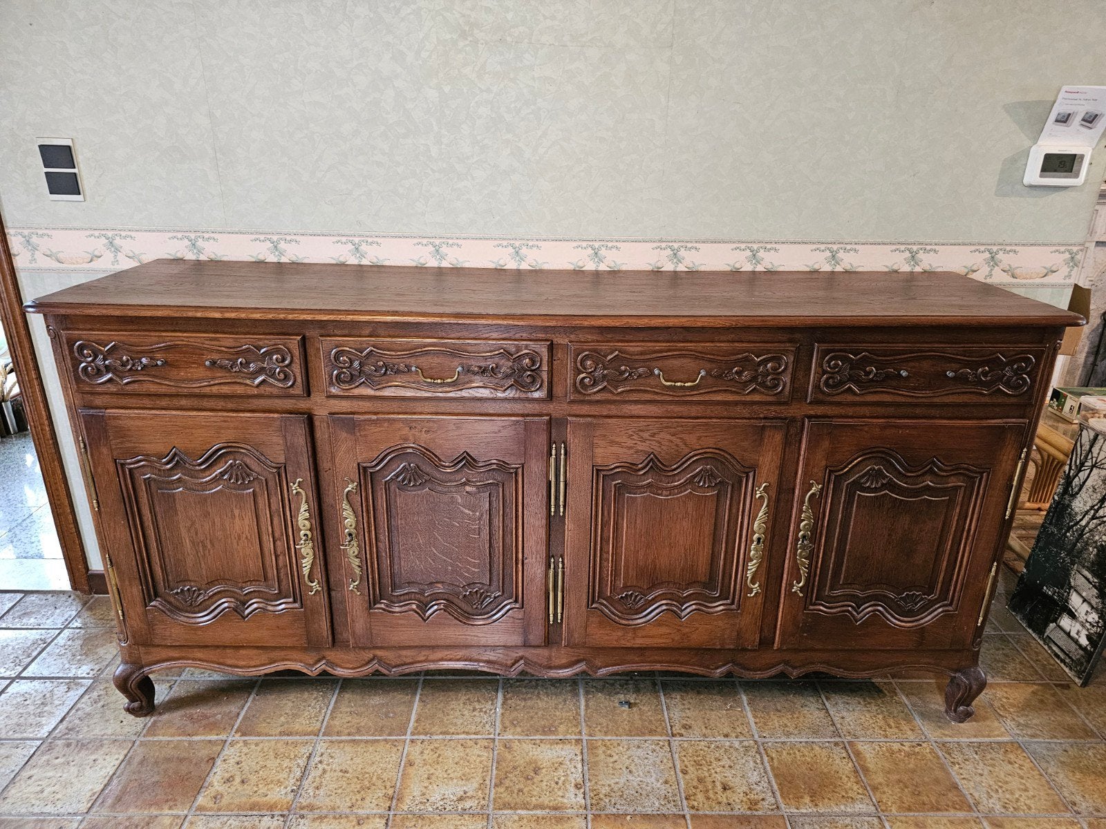 Antiek Frans dressoir in eik – Louis XV-stijl, 4 deuren en 4, Ophalen
