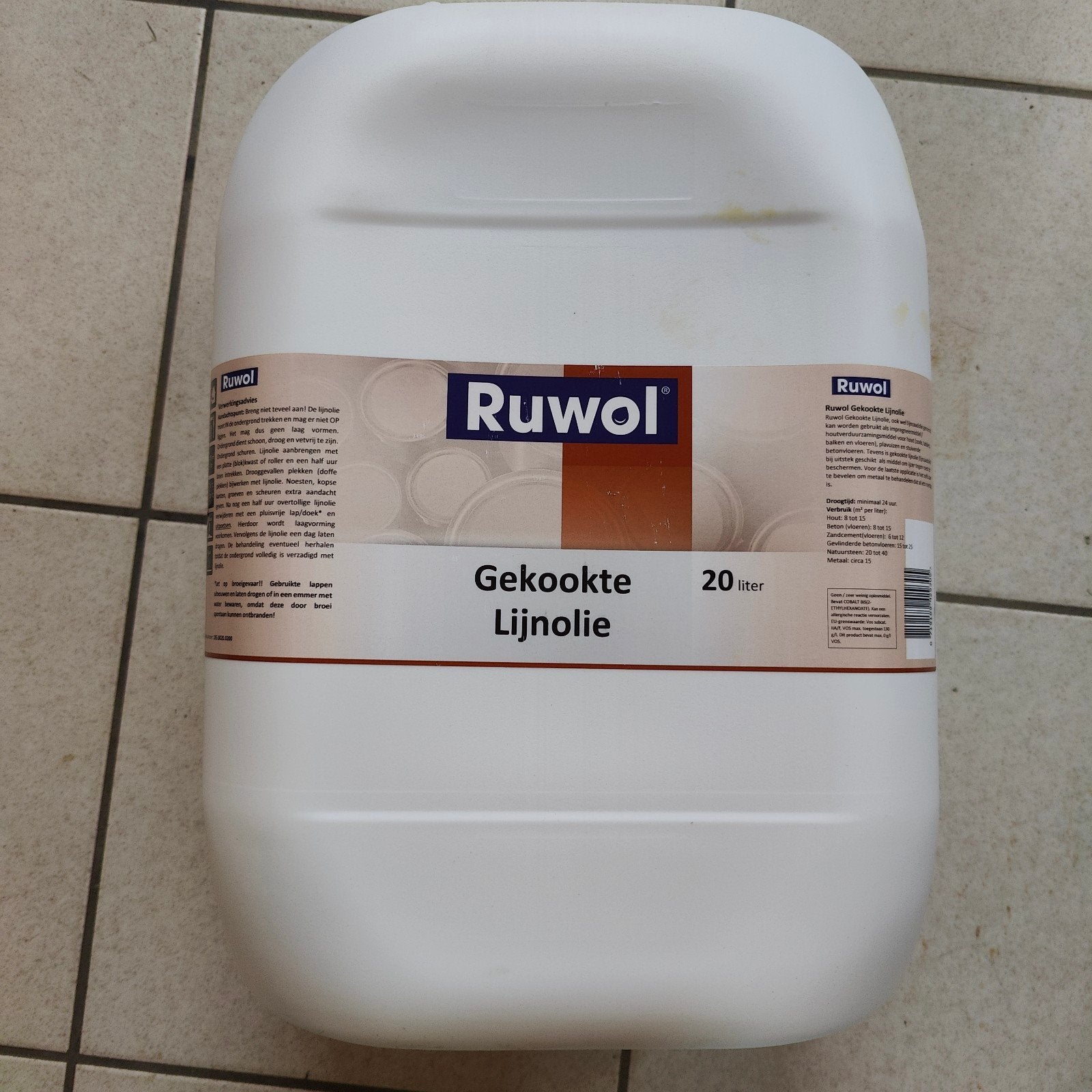 2 x 20l gekookte lijnolie van Ruwol, Ophalen