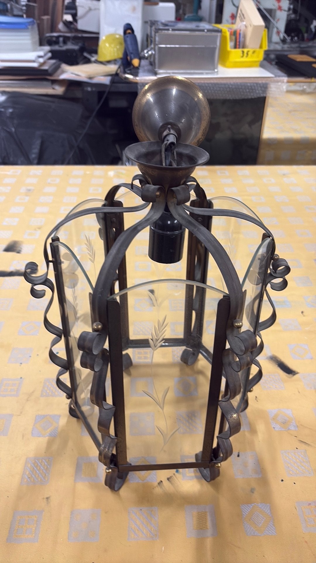 Hanglamp 6 hoekig geslepen glas., Antiek en Kunst, Antiek | Verlichting, Ophalen