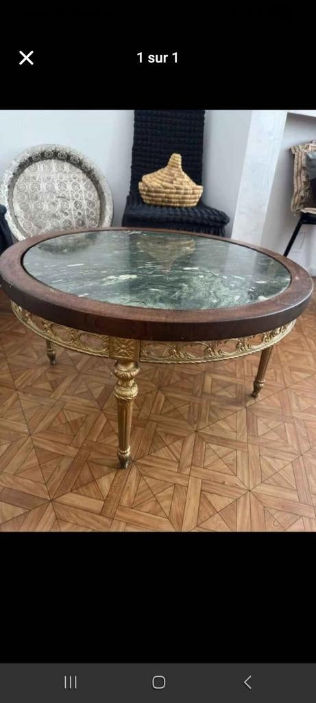 Table basse antique bois métal et marbre. C'est trop lourd, Antiquités & Art