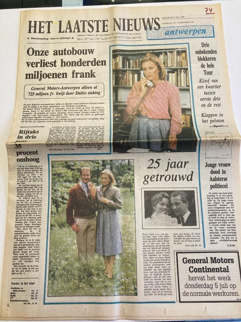 Krant HLN 04/07/84 : Paola, Ronde van Frankrijk, Motorcross, Ophalen of Verzenden, 1980 tot heden, Krant