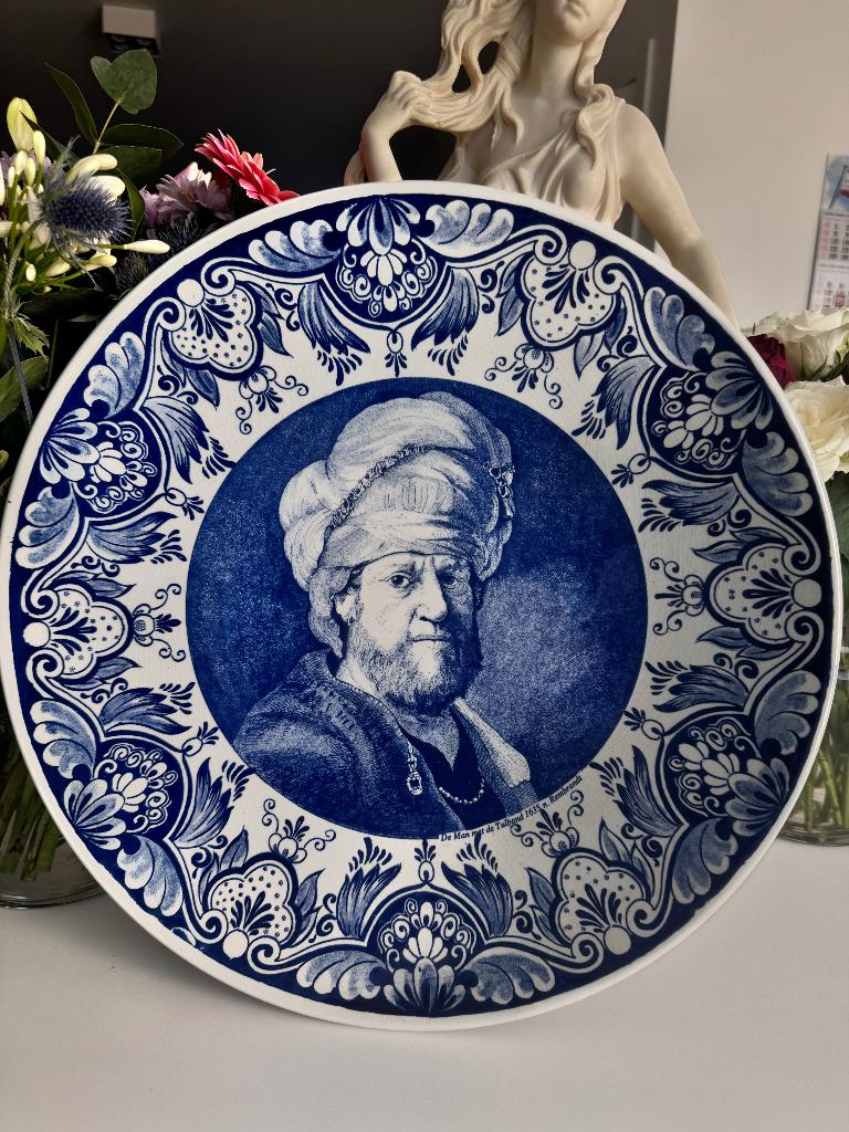 Vintage XL Delfts blauw bord "Man met tulband», Chemkefa, Enlèvement