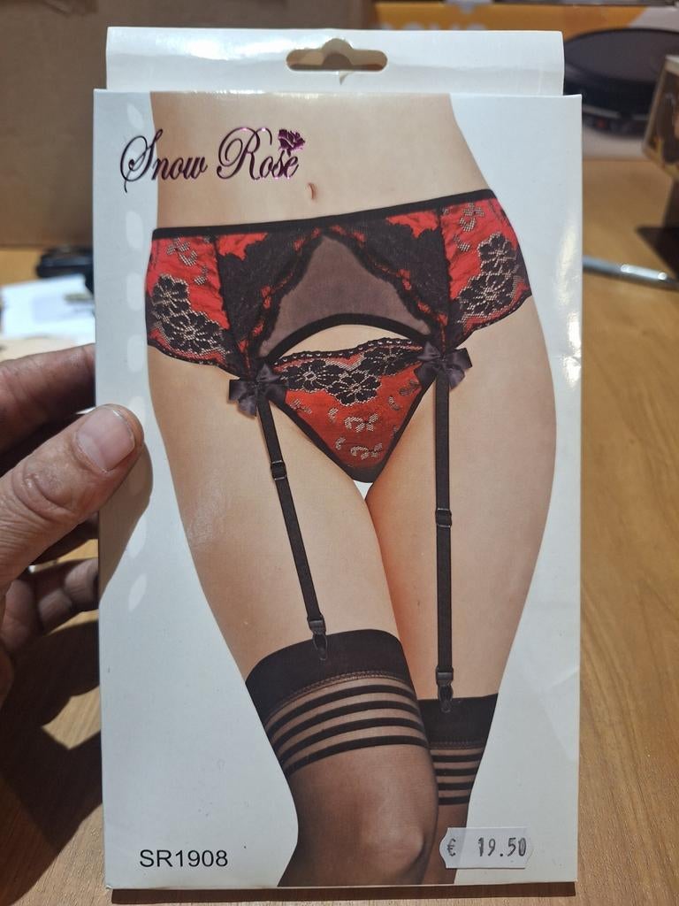 Snow Rose, jarretelgordel met g-string, Zwart, Nieuw, Overige maten, Ophalen of Verzenden