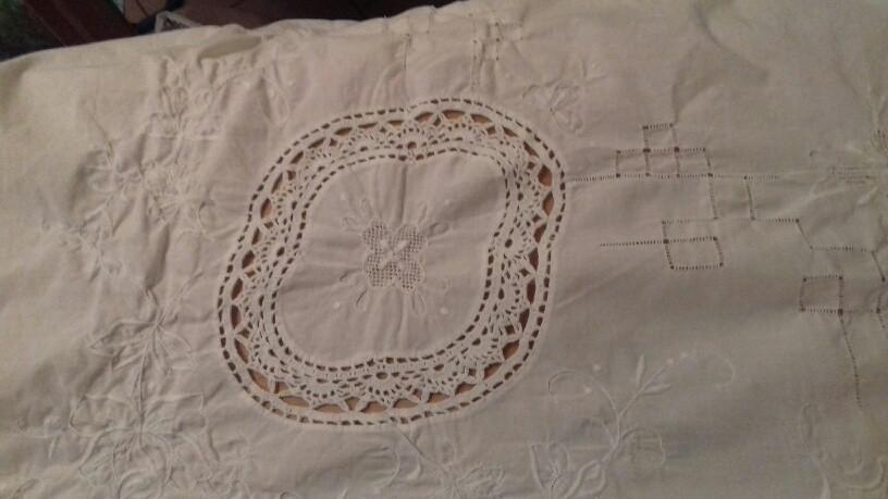 nappe blanche ancienne brodée à la main (270 x165 cm), Ophalen of Verzenden