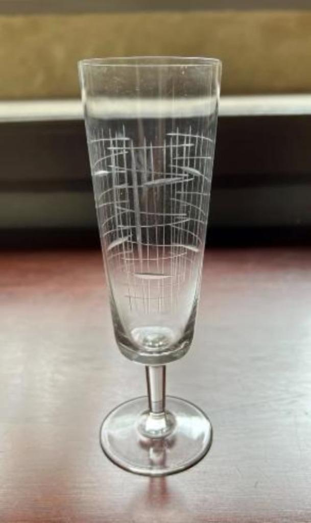 6 kristal Champagne glazen, jaren '50 motief, vintage., Antiek en Kunst, Ophalen of Verzenden