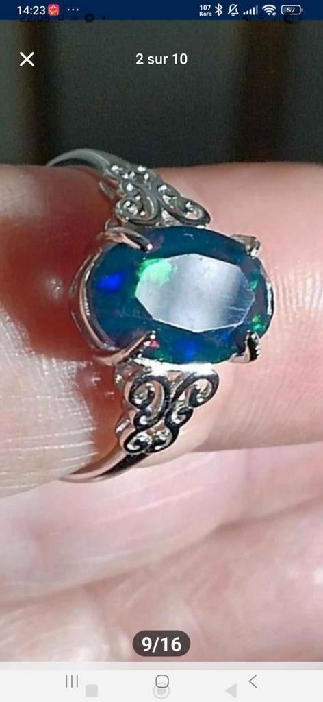 Bague réglable en argent massif 925 avec superbe opale noire, Neuf, Enlèvement ou Envoi, Argent, Argent