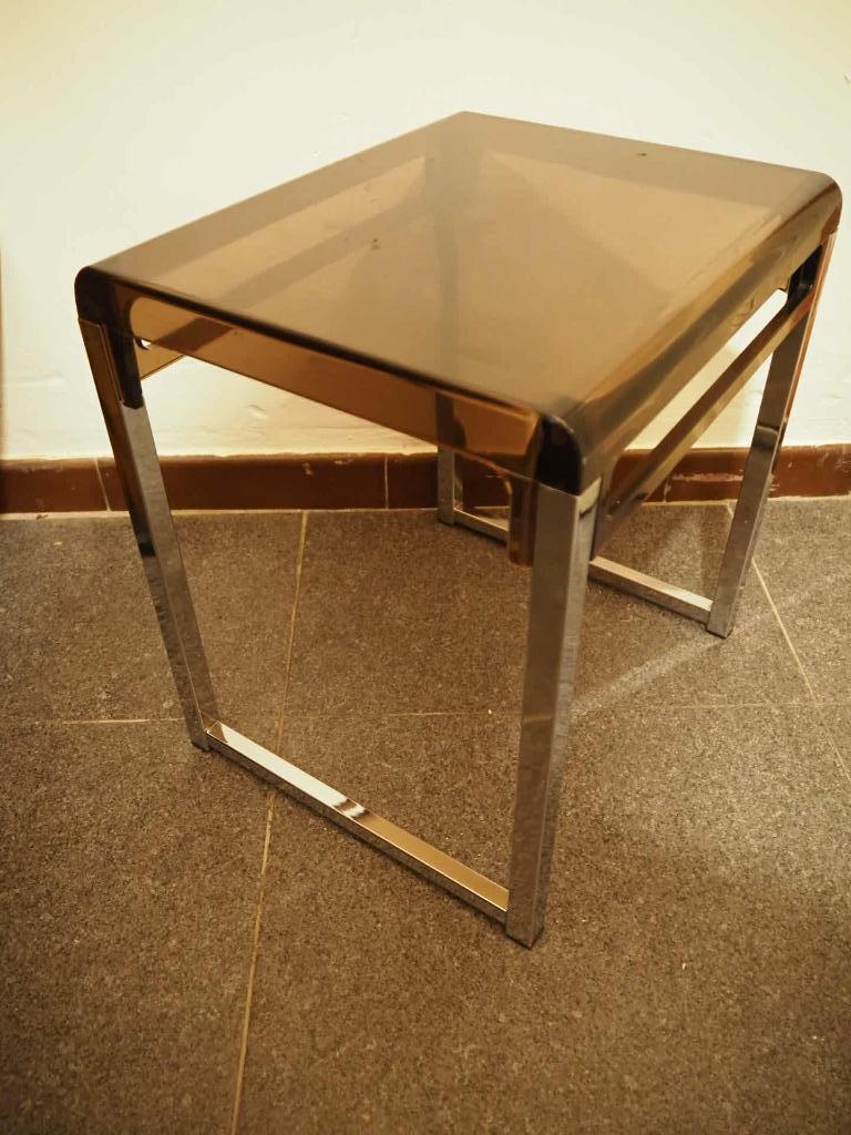 Design bijzettafeltje in chroom en plexiglas, 1970s, Enlèvement, Maison et Meubles