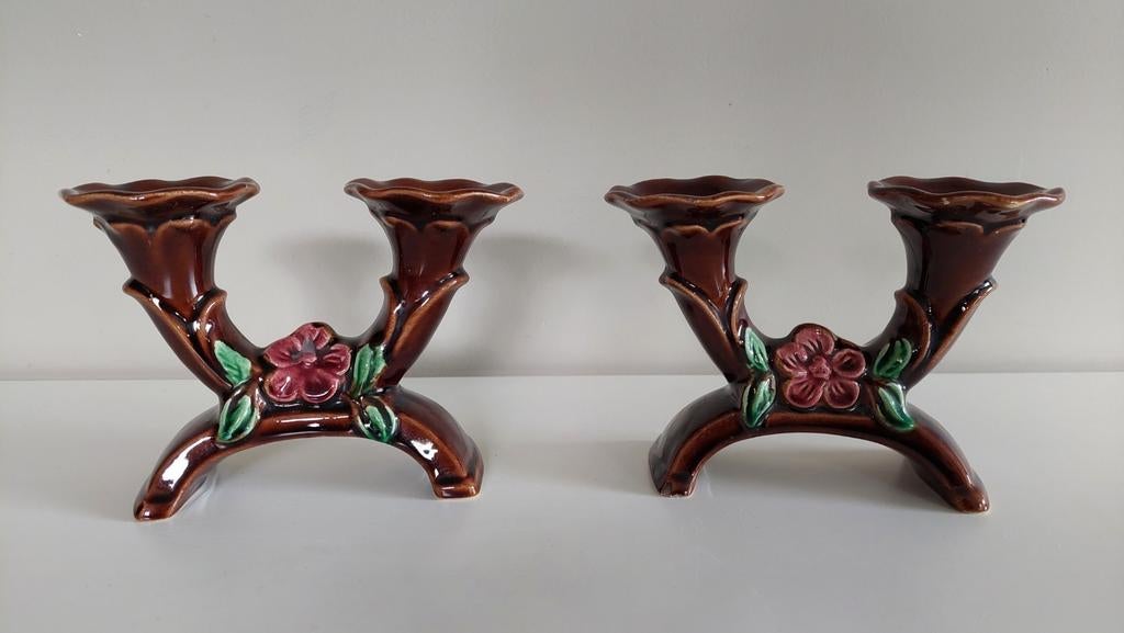 2 prachtige dubbele vintage kandelaars - S & G Keramik, Ophalen of Verzenden
