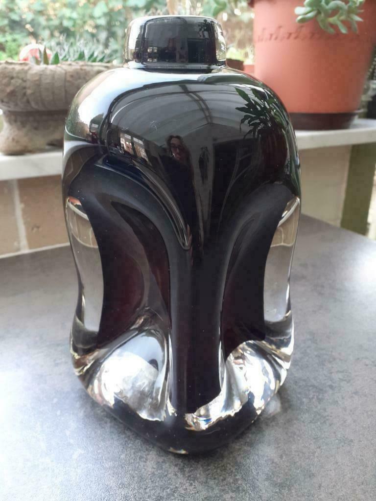 Handgeblazen vaas, uniek stuk., Ophalen, Zwart, Minder dan 50 cm, Glas